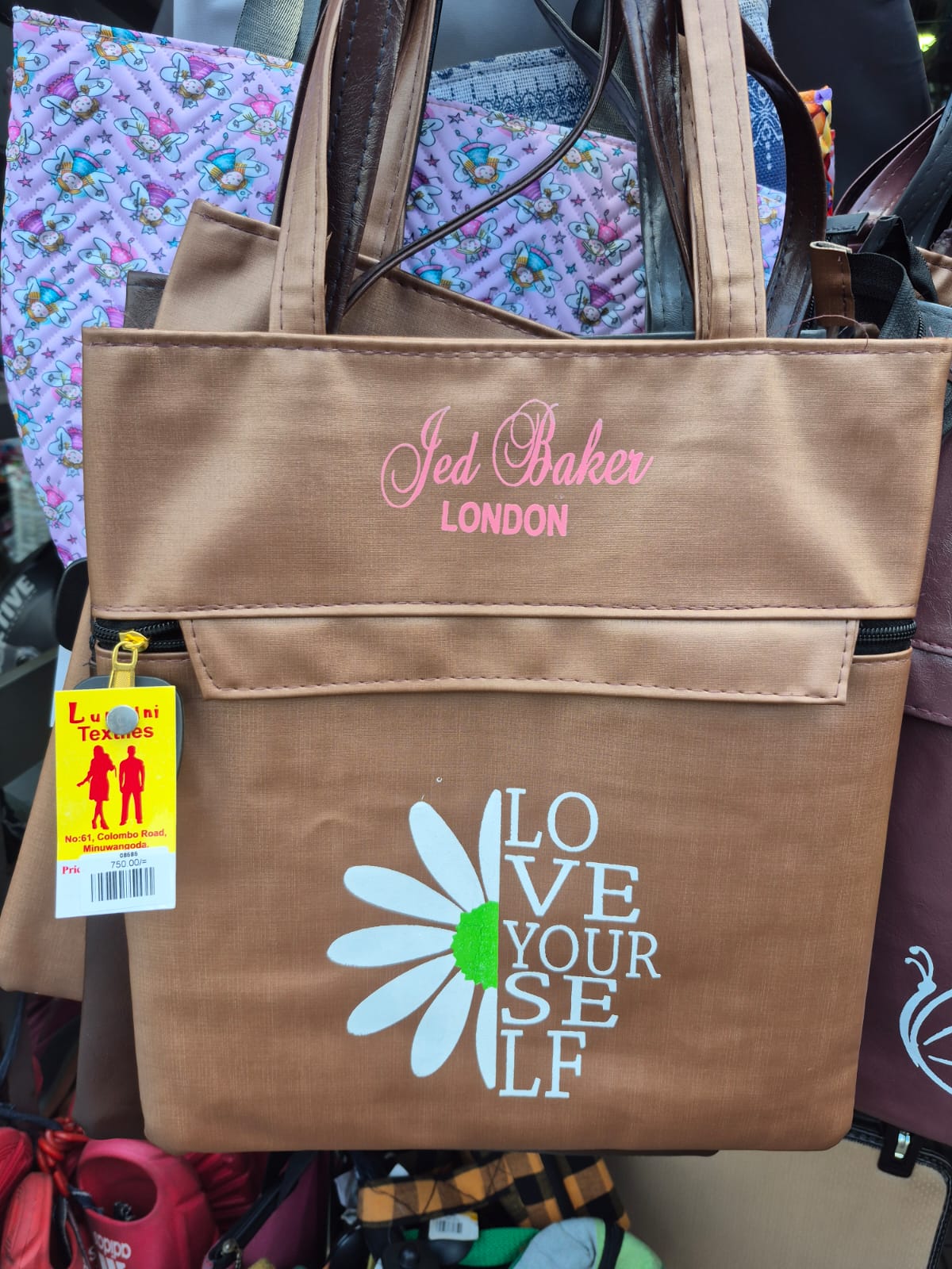 ‘Love Yourself’ Daisy Print Tote – Brown