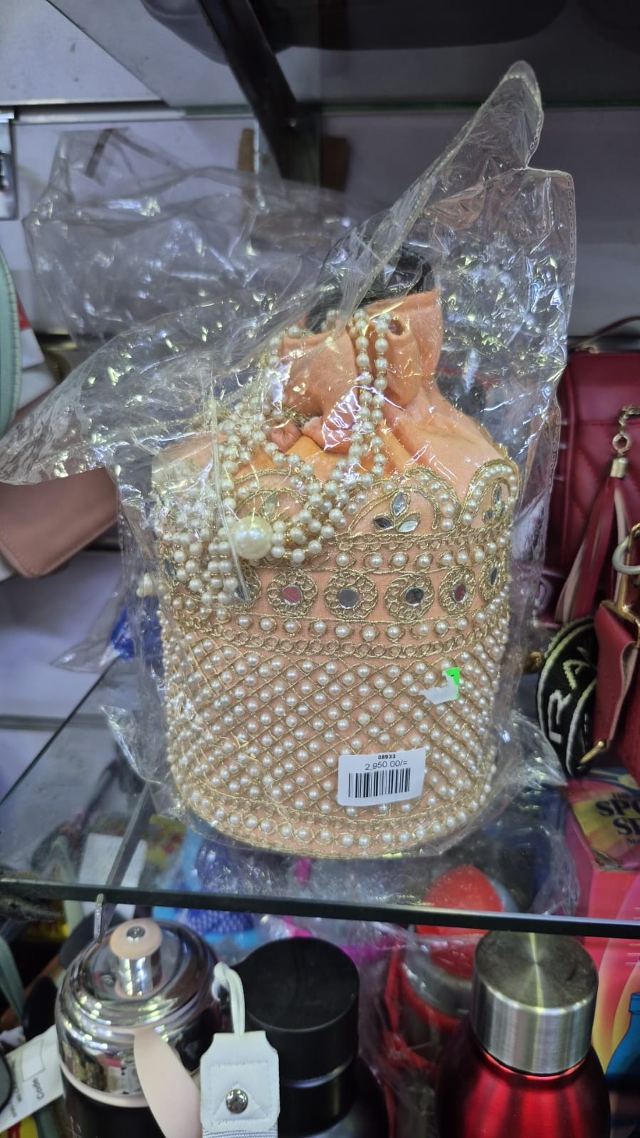 Pearl Beaded Potli Bag – Peach